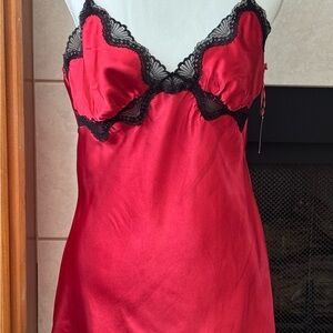 NEW Red Lace-Trim Satin Slip Dress - Women Intimates & Sleepwear